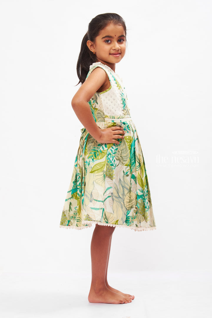 The Nesavu Girls Cotton Frock Girls Tropical Botanical Printed Cotton Frock - Chic Summer Wear Nesavu Tropical Print Cotton Frock for Girls | Stylish Summer Dresses | The Nesavu