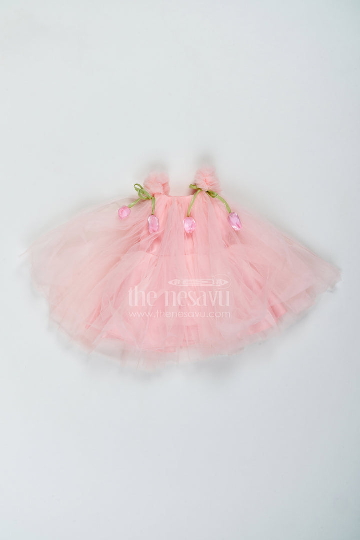The Nesavu Girls Fancy Party Frock Girls Tulip Frock for Birthday Parties and Twirl Celebrations Nesavu 16 (1Y) / Peach / Plain Net PF331D-16 Nesavu Girls Tulip Net Frock For Birthday Parties Twirl Celebrations Garden Events And Family Photoshoots