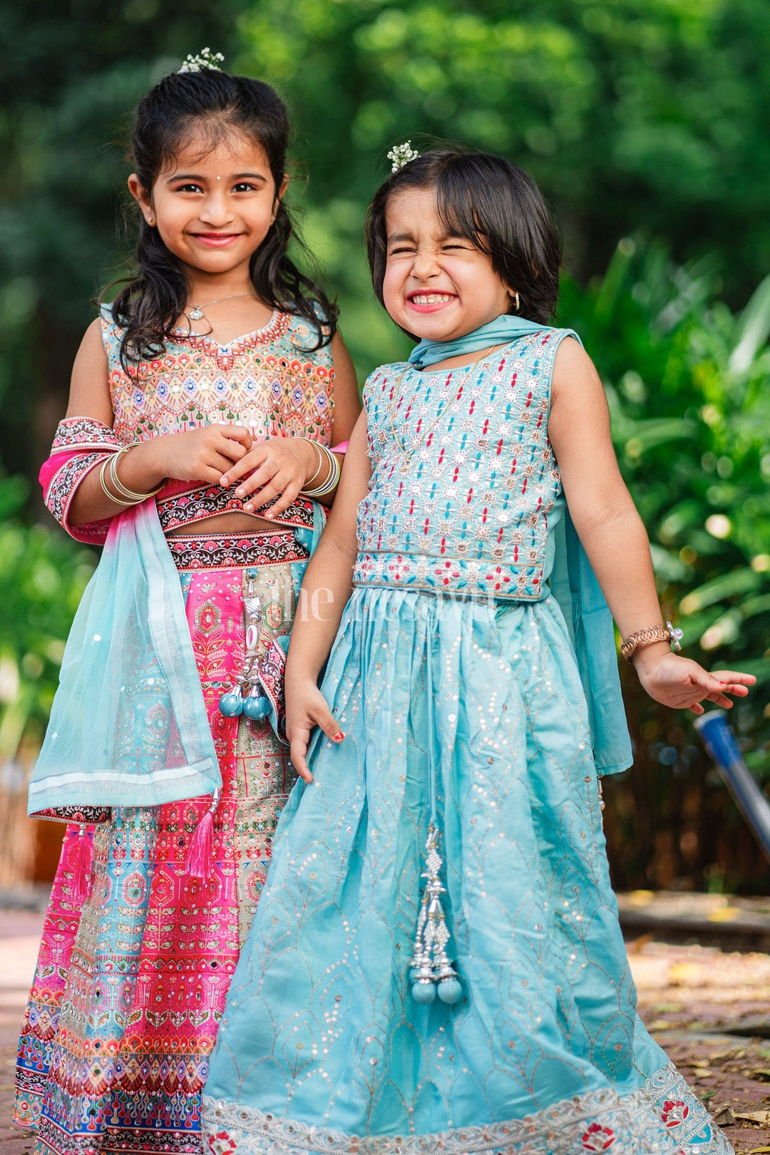 The Nesavu Girls Lehenga Choli Girls Turquoise Lehenga Choli with Delicate Floral Embroidery and Bold Hem Detailing for Special Occasions Nesavu Nesavu Girls Aqua Lehenga Choli Sequin Embroidery Bold Hemline Festive Events