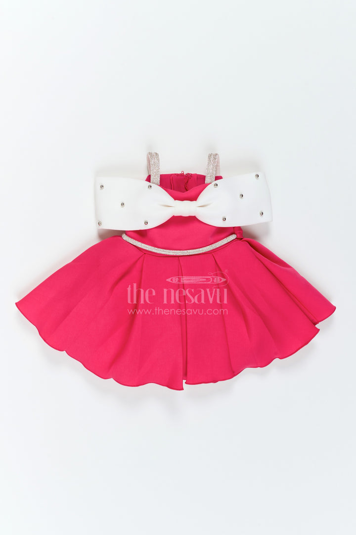 The Nesavu Girls Fancy Party Frock Girls Twirl Frock for Birthday Parties and Family Photo Moments Nesavu 16 (1Y) / Pink / Satin PF306C-16 Nesavu Girls Twirl Party Frock In Scuba For Birthdays Cake Cutting Celebrations And Family Photoshoots