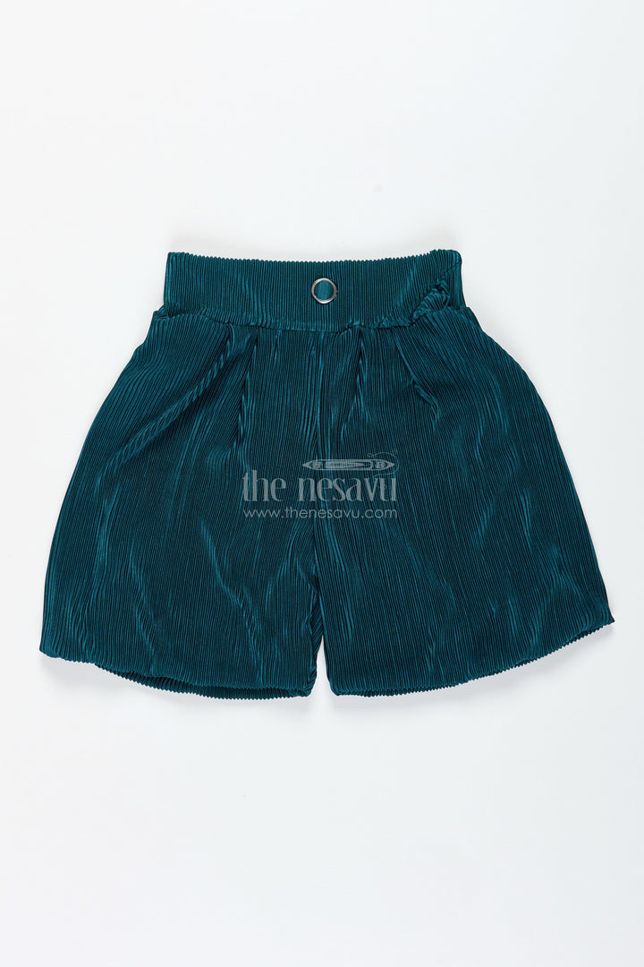 The Nesavu Girls Shorts Girls Velvet Pleated Shorts for Festive and Party Outfits Nesavu 22 (4Y) / Turquoise LBW045C-22 Nesavu Girls Velvet Pleated Shorts Festive Wear Parties Winter Celebrations