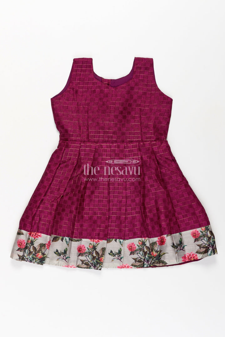 The Nesavu Silk Frock Girls Violet Frock in Silk Cotton with Floral Chanderi Overcoat and Contrasting Skirt Borders Nesavu Nesavu Violet Frock Girls Silk Cotton Floral Chanderi Overcoat Printed Border