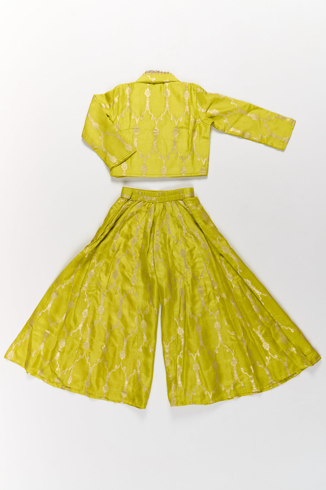 The Nesavu Girls Sharara / Plazo Set Girls Viscose Silk Bridal Sharara Set with Embroidered Jacket and Flared Pants Nesavu Girls Bridal Sharara Set Viscose Silk Embroidered Jacket Flared Pants | The Nesavu