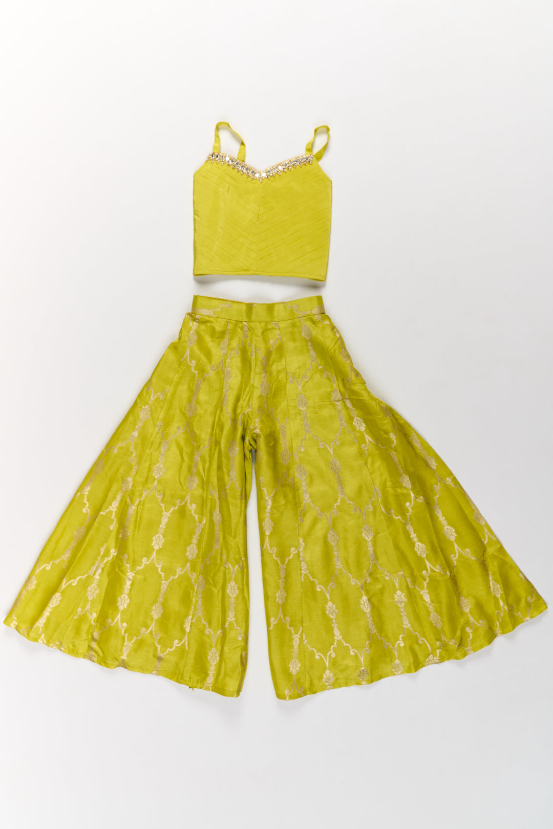 The Nesavu Girls Sharara / Plazo Set Girls Viscose Silk Bridal Sharara Set with Embroidered Jacket and Flared Pants Nesavu Girls Bridal Sharara Set Viscose Silk Embroidered Jacket Flared Pants | The Nesavu