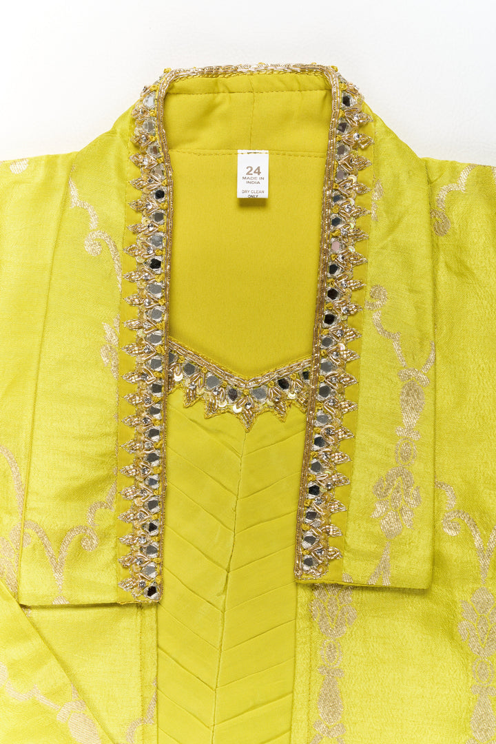 The Nesavu Girls Sharara / Plazo Set Girls Viscose Silk Bridal Sharara Set with Embroidered Jacket and Flared Pants Nesavu Girls Bridal Sharara Set Viscose Silk Embroidered Jacket Flared Pants | The Nesavu