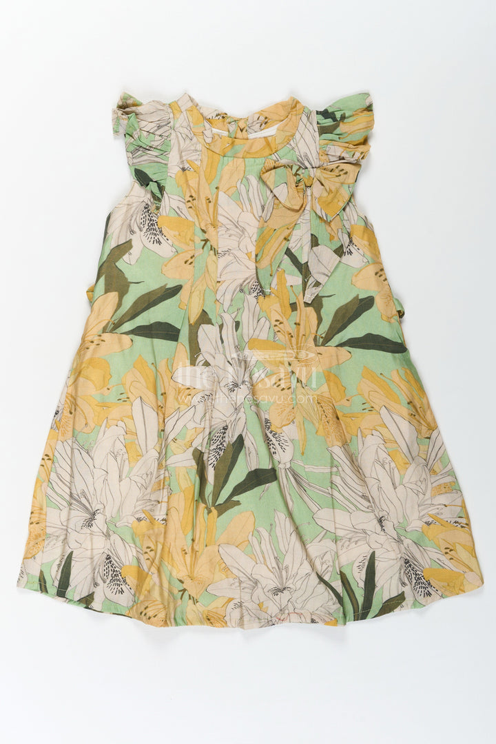 The Nesavu Girls Cotton Frock Girls Viscose Silk Flower Princess Dress with Ruffled Sleeves and Pastel Floral Digital Print Nesavu 18 (2Y) / Yellow GFC1663A-18 Nesavu Girls Flower Princess Dress Viscose Silk Pastel Floral Print Ruffle Sleeves