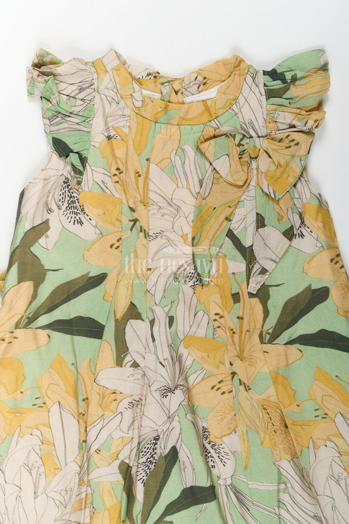 The Nesavu Girls Cotton Frock Girls Viscose Silk Flower Princess Dress with Ruffled Sleeves and Pastel Floral Digital Print Nesavu Girls Flower Princess Dress Viscose Silk Pastel Floral Print Ruffle Sleeves | The Nesavu
