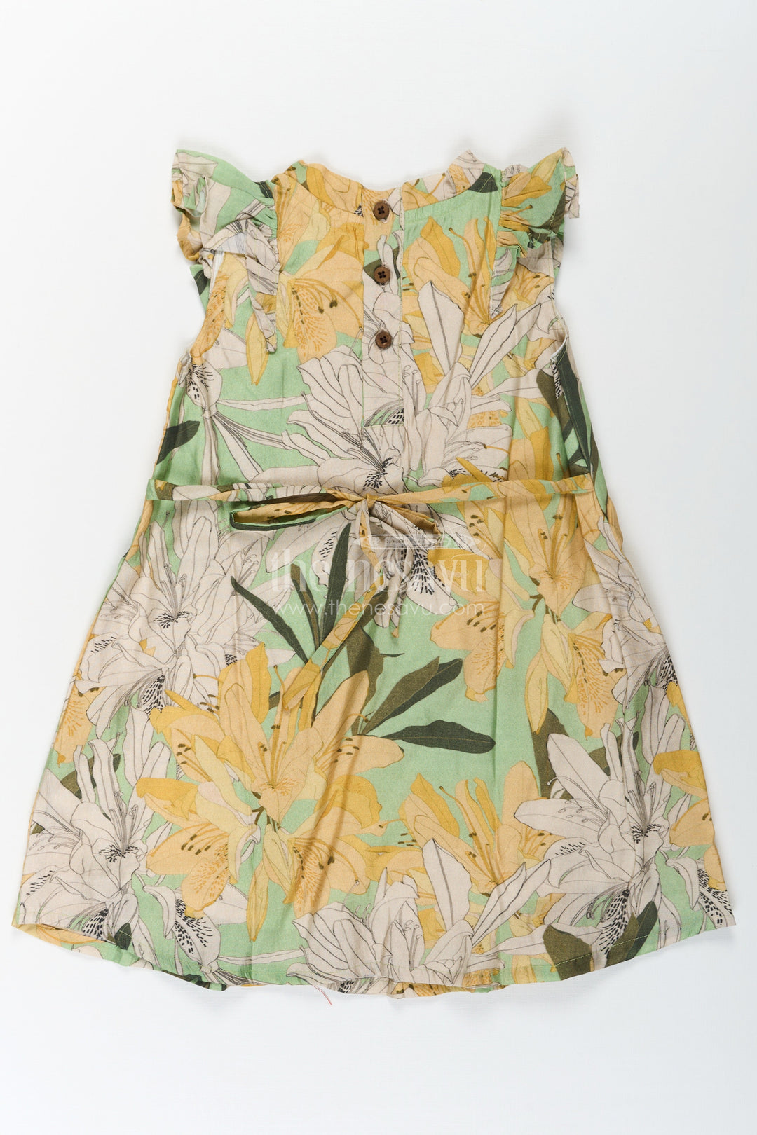 The Nesavu Girls Cotton Frock Girls Viscose Silk Flower Princess Dress with Ruffled Sleeves and Pastel Floral Digital Print Nesavu Nesavu Girls Flower Princess Dress Viscose Silk Pastel Floral Print Ruffle Sleeves