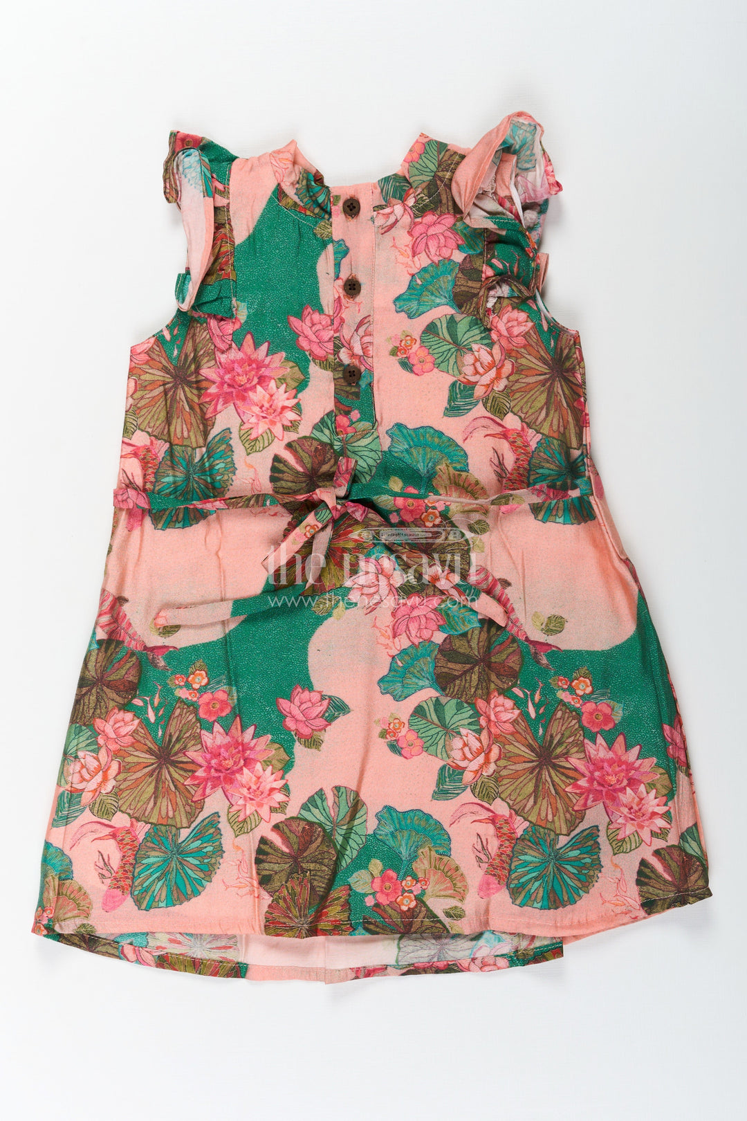 The Nesavu Girls Cotton Frock Girls Viscose Silk Frock Floral Design with Lotus Print and Pleated Details for Comfortable Daywear Nesavu Girls Frock Floral Design Viscose Silk Lotus Motifs Soft Ruffled Sleeves | The Nesavu