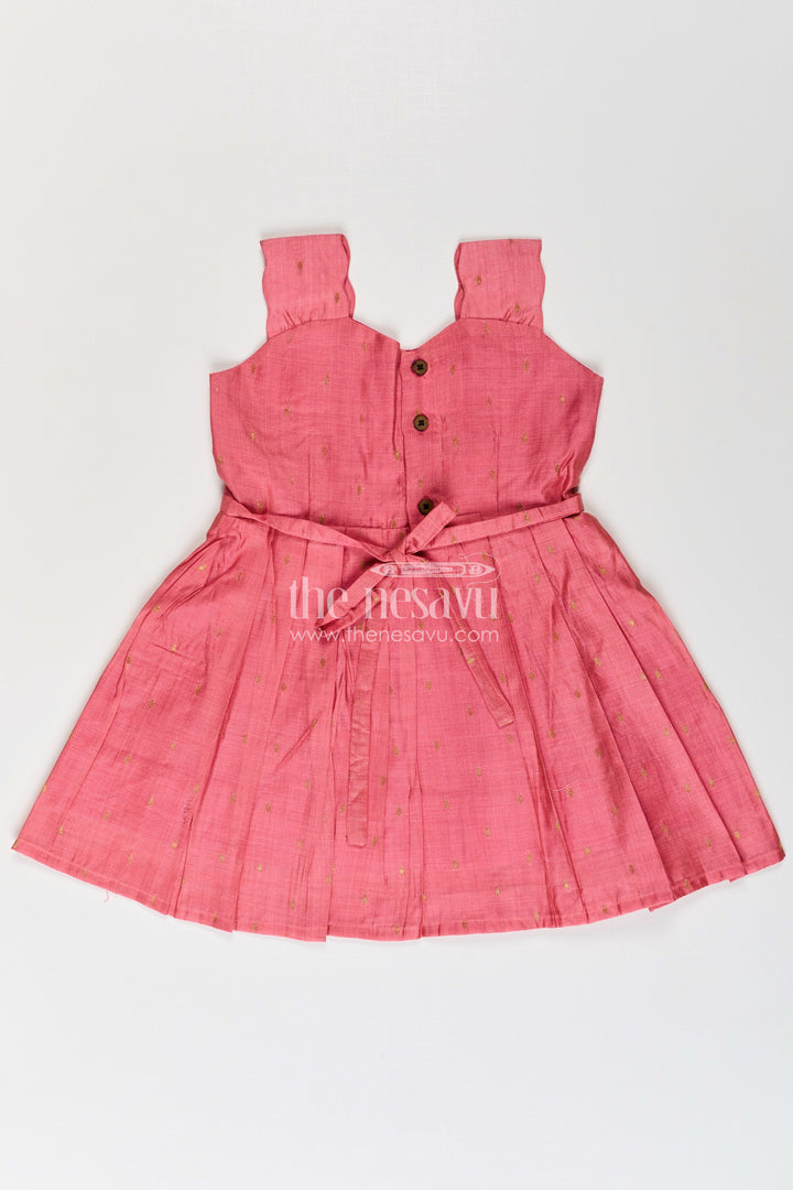 The Nesavu Silk Frock Girls Viscose Silk Frock in Rosy Pink with Embellished Waist and Box Pleats in Cute Pink Frock Style Nesavu Nesavu Girls Cute Pink Frock Viscose Silk Sparkly Waist Embellishment Structured Pleats