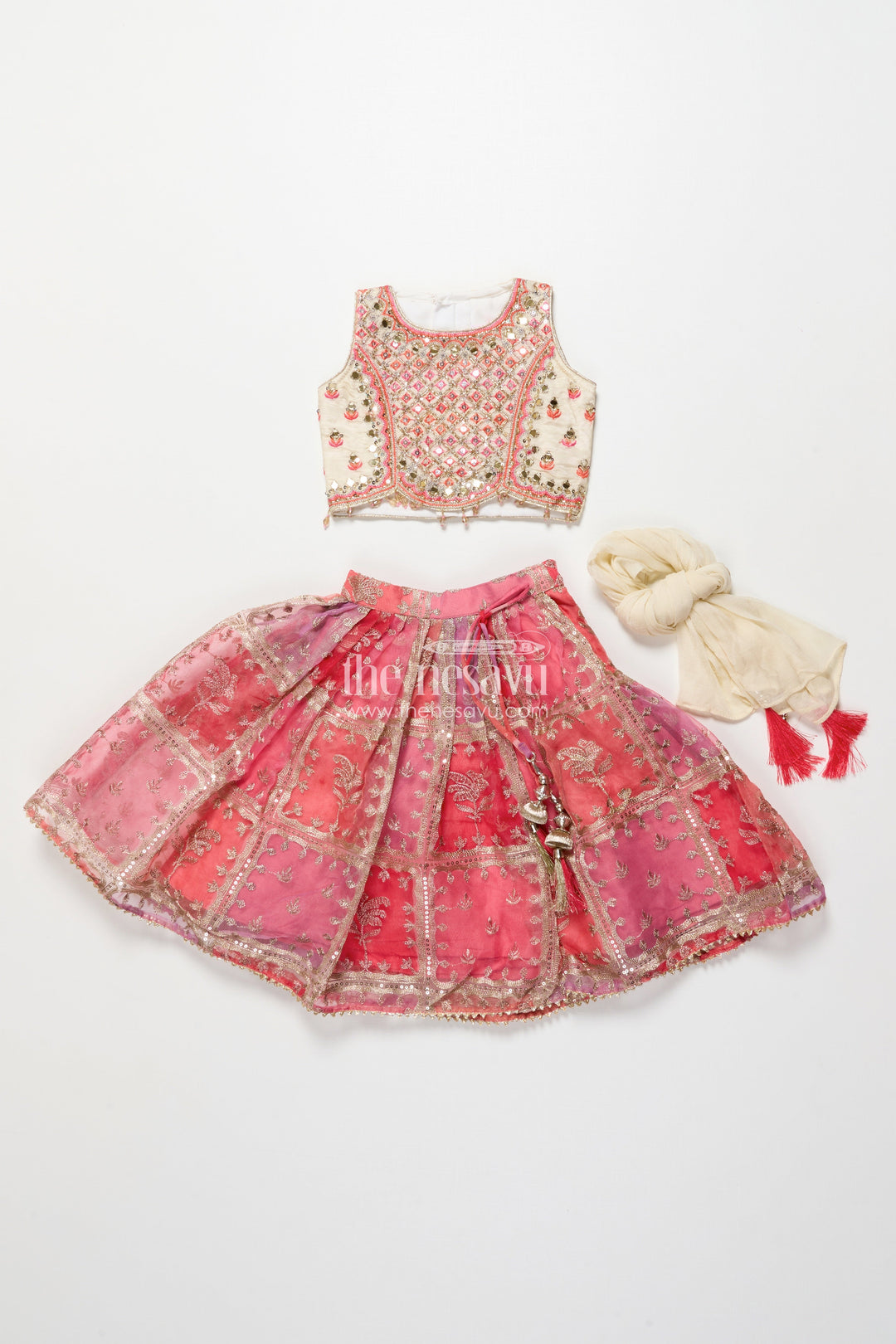 The Nesavu Girls Lehenga Choli Girls Viscose Silk Lehenga Choli with Embroidered Yoke and Festive Design Nesavu Nesavu girls viscose silk lehenga choli designer embroidery  ideal weddings festivals