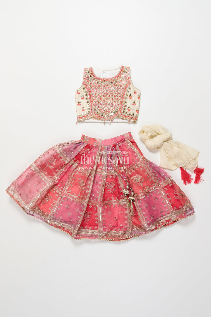 The Nesavu Girls Lehenga Choli Girls Viscose Silk Lehenga Choli with Embroidered Yoke and Festive Design Nesavu Nesavu girls viscose silk lehenga choli designer embroidery  ideal weddings festivals