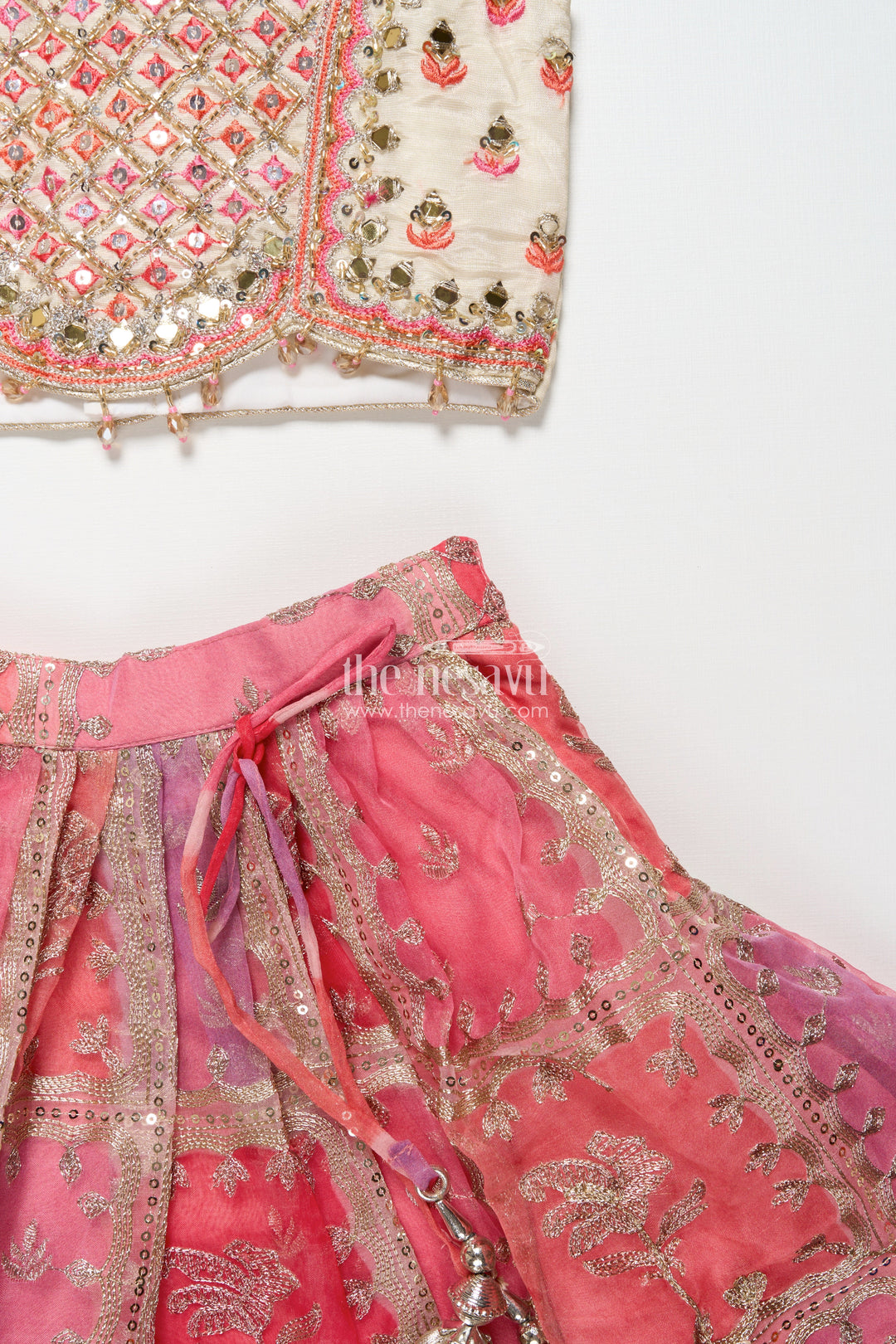 The Nesavu Girls Lehenga Choli Girls Viscose Silk Lehenga Choli with Embroidered Yoke and Festive Design Nesavu Nesavu girls viscose silk lehenga choli designer embroidery  ideal weddings festivals