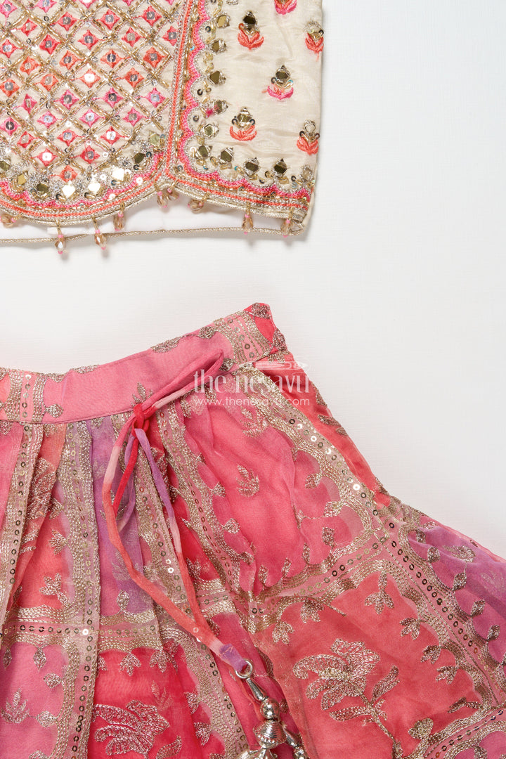 The Nesavu Girls Lehenga Choli Girls Viscose Silk Lehenga Choli with Embroidered Yoke and Festive Design Nesavu Nesavu girls viscose silk lehenga choli designer embroidery  ideal weddings festivals
