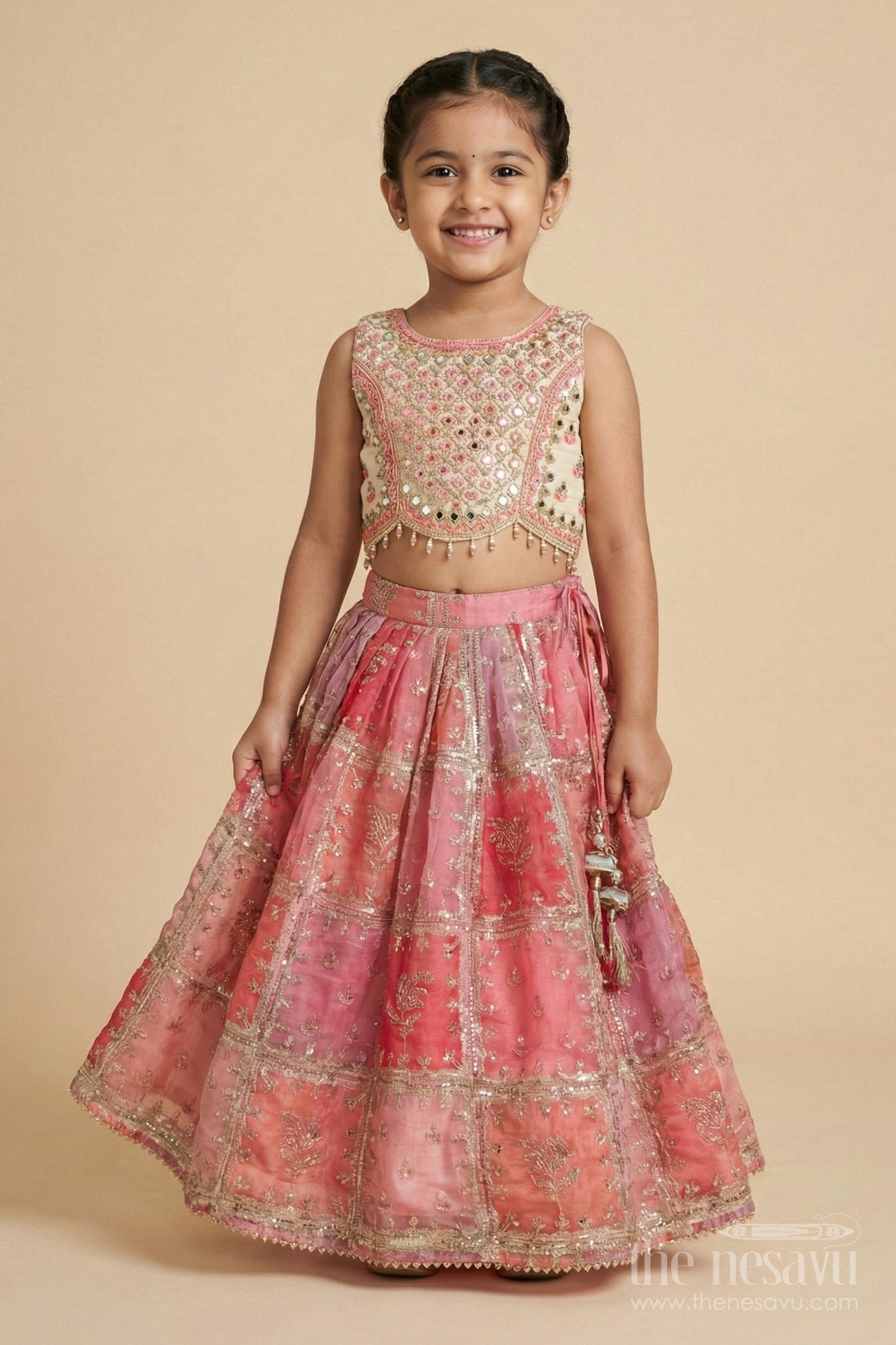 The Nesavu Girls Lehenga Choli Girls Viscose Silk Lehenga Choli with Embroidered Yoke and Festive Design Nesavu Nesavu girls viscose silk lehenga choli designer embroidery  ideal weddings festivals