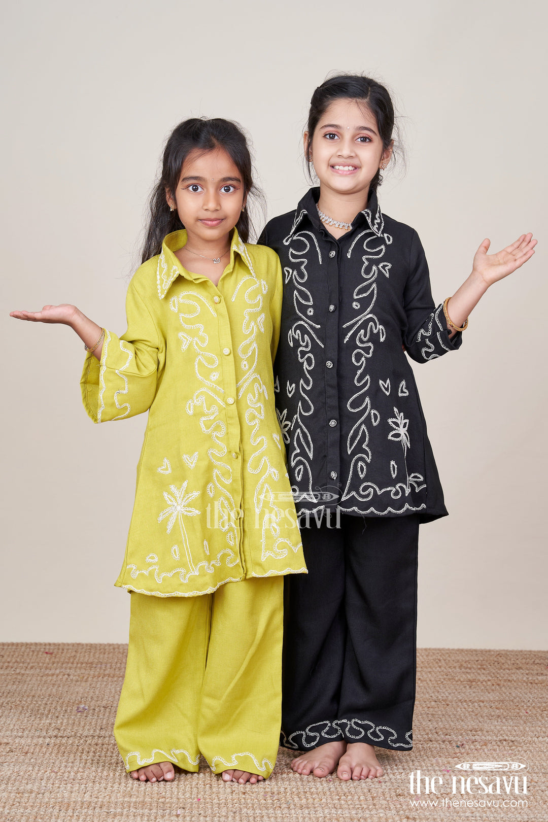 The Nesavu Girls Co-Ord Sets Girls Viscose Silk Plazo Set with Embroidery for Festive Wear Nesavu Nesavu girls embroidered viscose silk plazo set weddings school events traditional functions