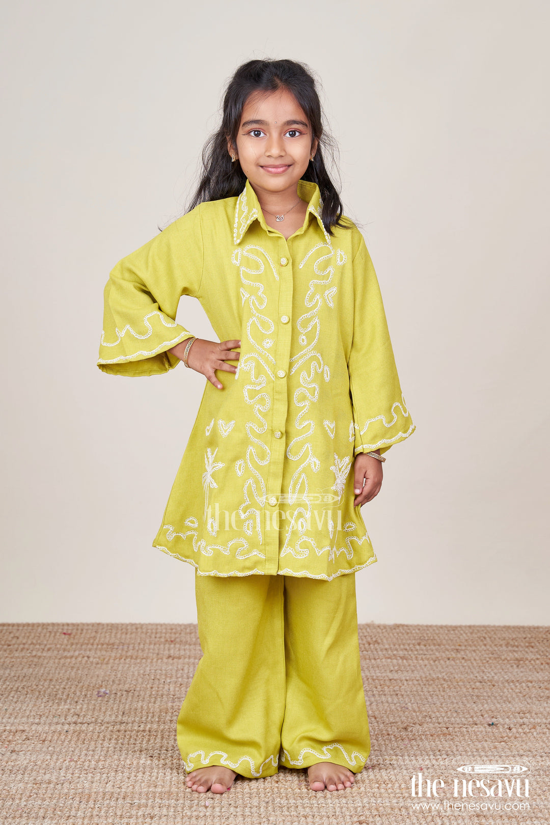 The Nesavu Girls Co-Ord Sets Girls Viscose Silk Plazo Set with Embroidery for Festive Wear Nesavu Nesavu girls embroidered viscose silk plazo set weddings school events traditional functions