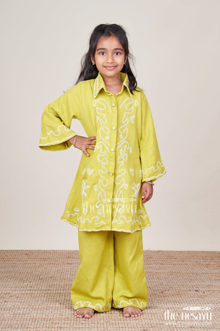 The Nesavu Girls Co-Ord Sets Girls Viscose Silk Plazo Set with Embroidery for Festive Wear Nesavu Nesavu girls embroidered viscose silk plazo set weddings school events traditional functions