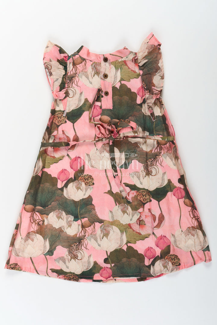 The Nesavu Girls Cotton Frock Girls Viscose Silk Rose Flower Frock with Soft Digital Print and Bow Detail for Elegant Everyday Style Nesavu Girls Viscose Silk Rose Flower Frock Digital Print Stylish Bow Neck Accent | The Nesavu