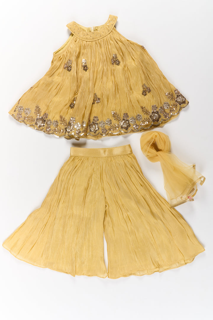 The Nesavu Girls Sharara / Plazo Set Girls Viscose Silk Sharara Set with Embellished Top and Flared Bottoms Nesavu Girls Designer Sharara Set Viscose Silk Embellished Top Flared Bottoms | The Nesavu