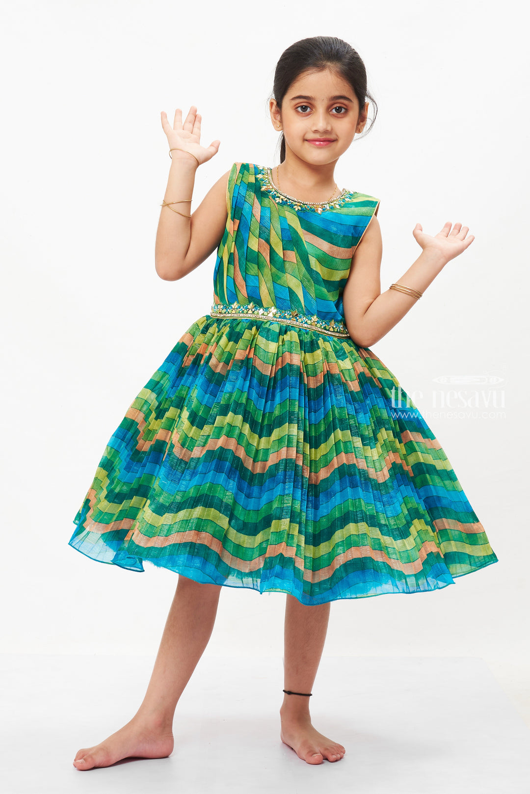 The Nesavu Silk Party Frock Girls Wave-Patterned Silk Frock - Custom Pattu Elegance for Parties and Celebrations Nesavu Shop Unique Wave-Patterned Girls Pattu Silk Frocks | New Party Wear Collection | The Nesavu