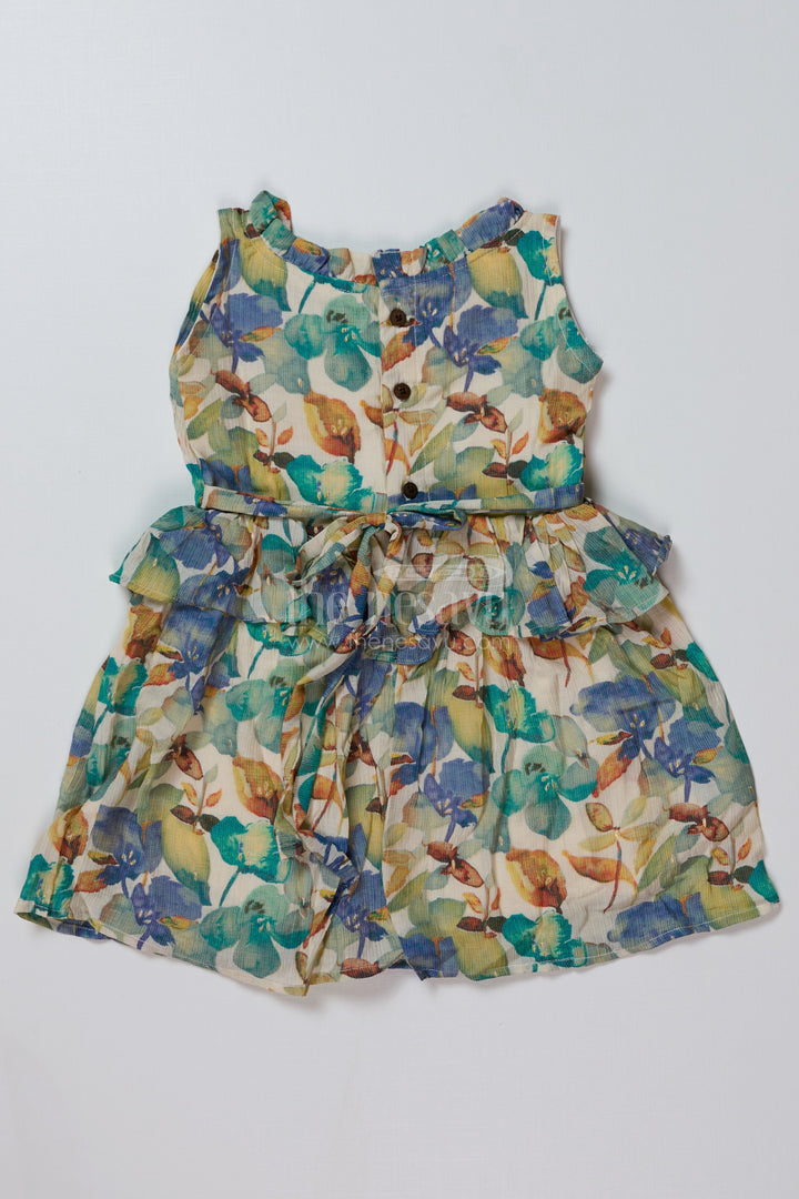 The Nesavu Girls Cotton Frock Girls Western Frock Dress in Chiffon Cotton Blend with Floral Prints and Ruffled Waist Nesavu Nesavu Girls Western Frock Dress Chiffon Cotton Blend Floral Prints Ruffle Waist