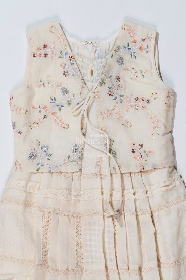 The Nesavu Girls Cotton Frock Girls White Color Frock with Embroidery and Layered Pleats for Graceful Festive Wear Nesavu Girls White Color Cotton Frock Embroidery Layered Pleats Festive Wear | The Nesavu
