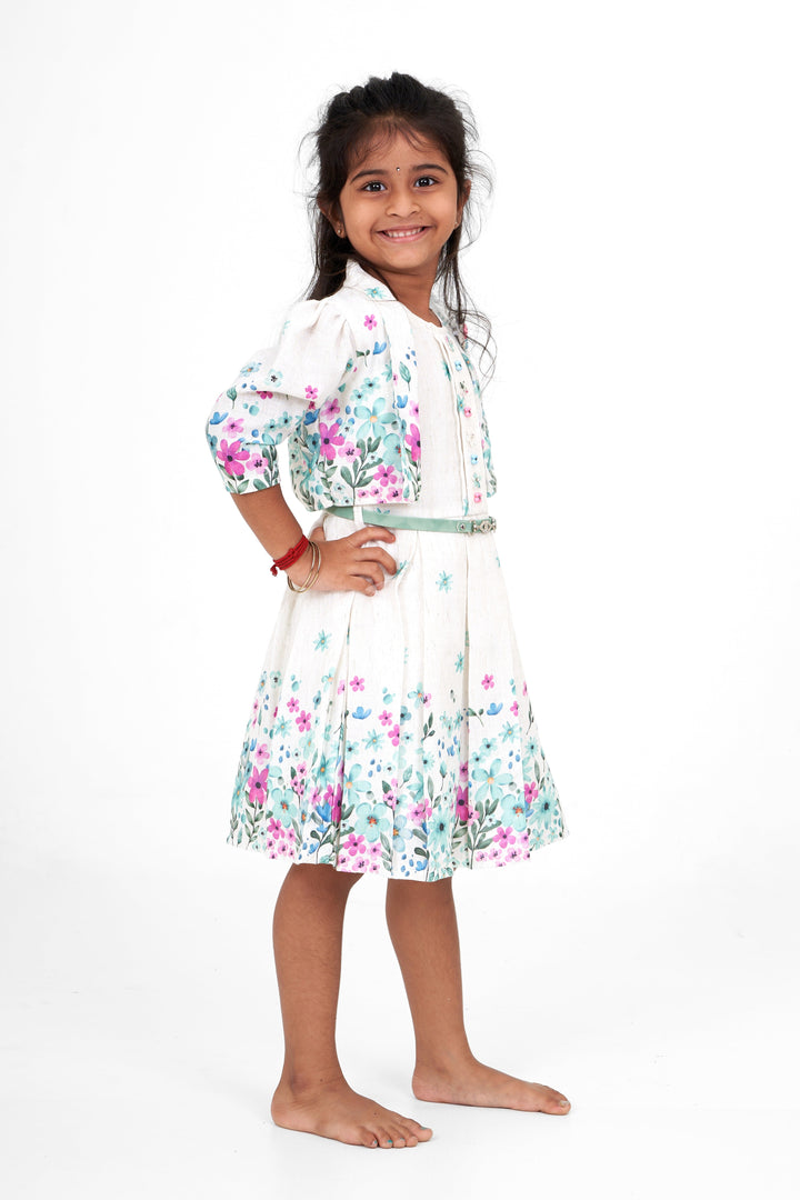 The Nesavu Girls Cotton Frock Girls White Flax Cotton Printed Frock with Floral Design Diwali Ethnic Wear Nesavu Girls White Flax Cotton Printed Frock Floral Design Nesavu Diwali Ethnic Wear Festive Events