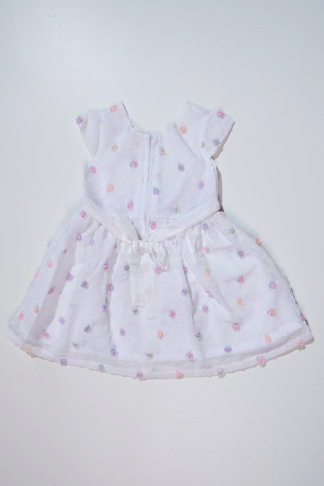 The Nesavu Girls Cotton Frock Girls White Frock with Delicate Floral Embroidery and Satin Bow for Elegant Look Nesavu Girls White Frock Floral Embroidery Satin Bow Special Occasions | The Nesavu