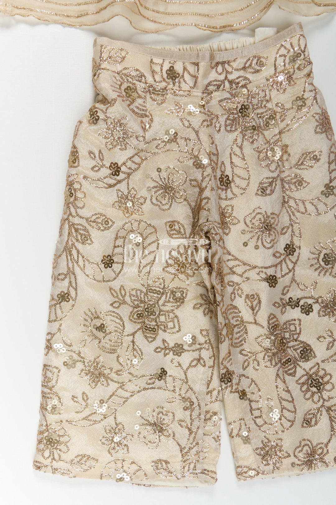 The Nesavu Girls Sharara / Plazo Set Girls White Infant Dress in Viscose Tissue with Embroidered Sequins and Designer Churidar Bottom Nesavu Girls White Infant Dress Viscose Tissue Embroidered Churidar Matching Dupatta | The Nesavu