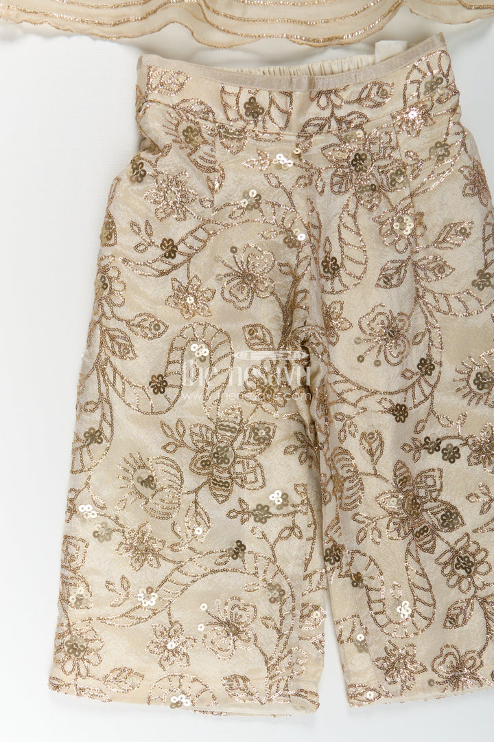 The Nesavu Girls Sharara / Plazo Set Girls White Infant Dress in Viscose Tissue with Embroidered Sequins and Designer Churidar Bottom Nesavu Girls White Infant Dress Viscose Tissue Embroidered Churidar Matching Dupatta | The Nesavu