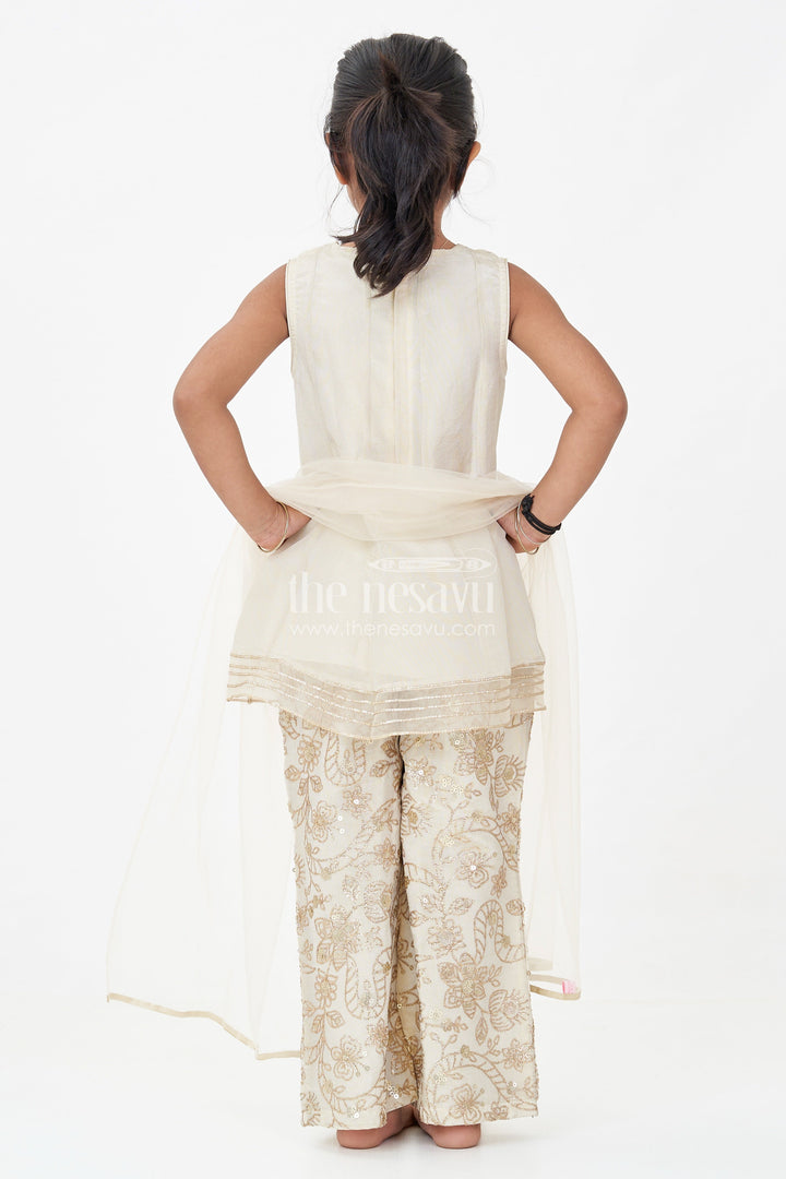 The Nesavu Girls Sharara / Plazo Set Girls White Infant Dress in Viscose Tissue with Embroidered Sequins and Designer Churidar Bottom Nesavu Girls White Infant Dress Viscose Tissue Embroidered Churidar Matching Dupatta | The Nesavu