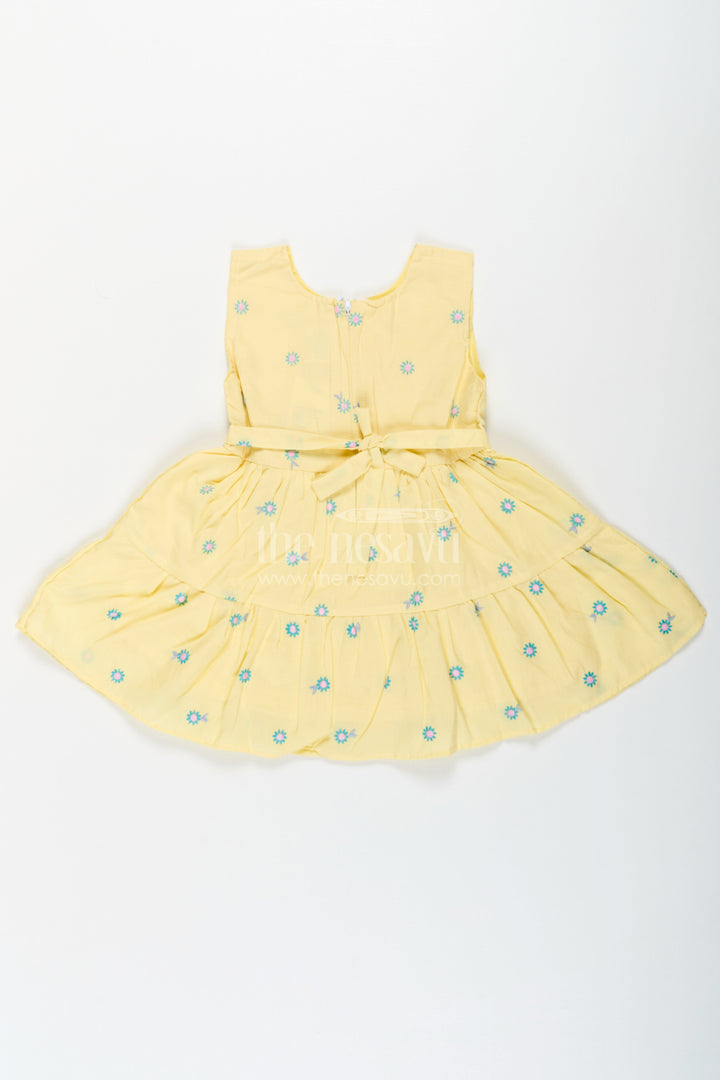 The Nesavu Baby Cotton Frocks Girls Yellow Butterfly Birthday Dress in Cotton with Embroidered Daisies and Blue Appliqué Nesavu Yellow Butterfly Birthday Dress Girls Cotton Floral Embroidery Appliqu | The Nesavu