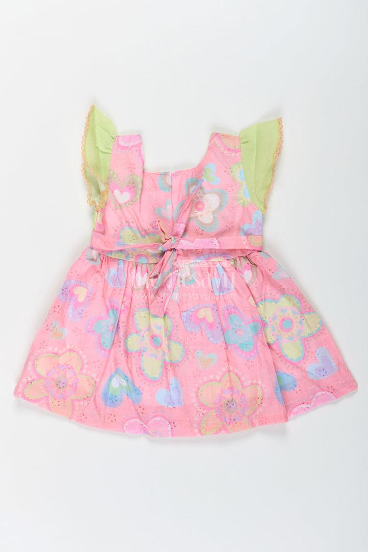 The Nesavu Girls Cotton Frock Girls Yellow Colour Frock Design with Pink Hakoba Embroidered Skirt and Floral Applique Nesavu Nesavu Girls Yellow Cotton Frock Design Pink Floral Hakoba Embroidered Skirt Emoji Applique