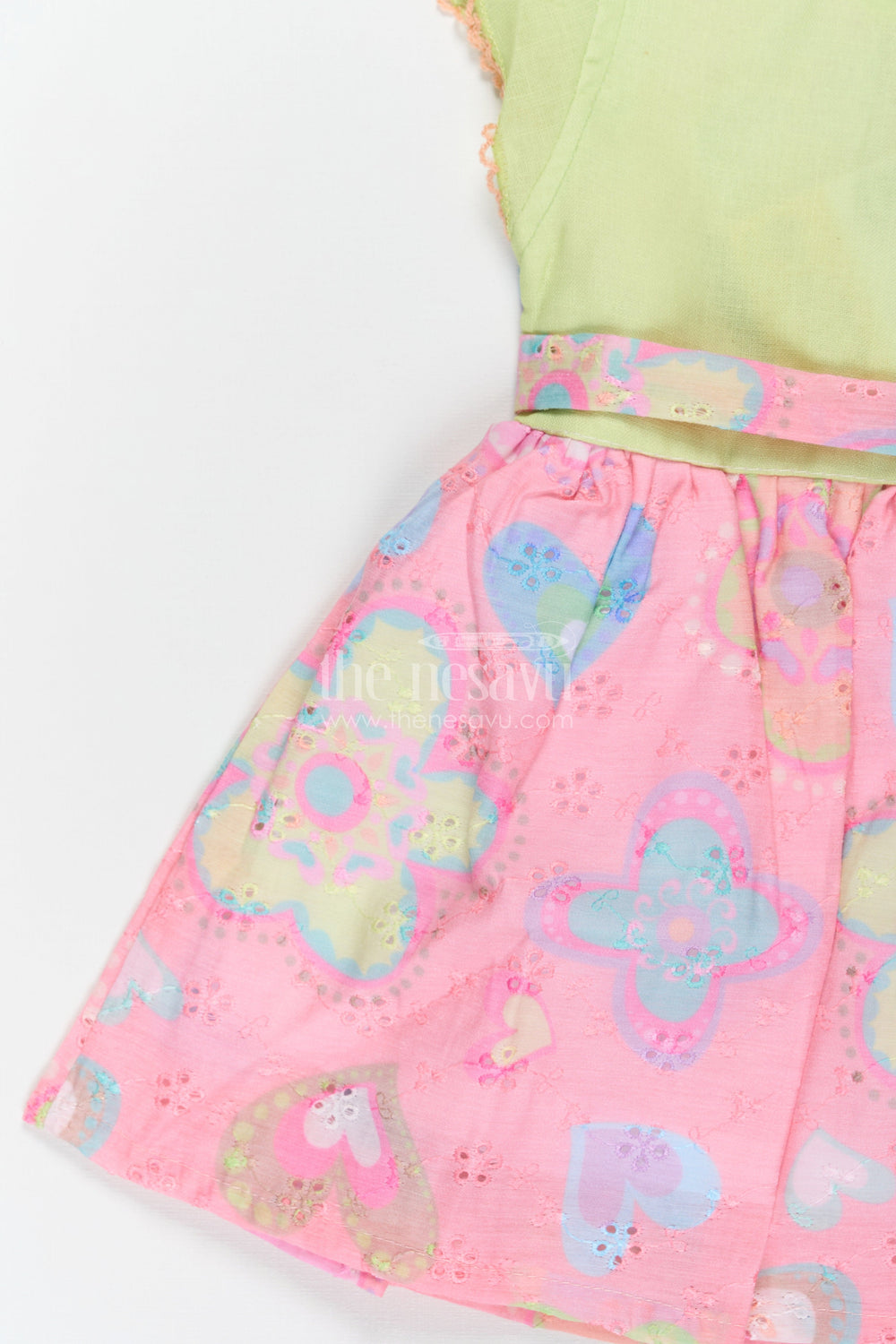 The Nesavu Girls Cotton Frock Girls Yellow Colour Frock Design with Pink Hakoba Embroidered Skirt and Floral Applique Nesavu Nesavu Girls Yellow Cotton Frock Design Pink Floral Hakoba Embroidered Skirt Emoji Applique