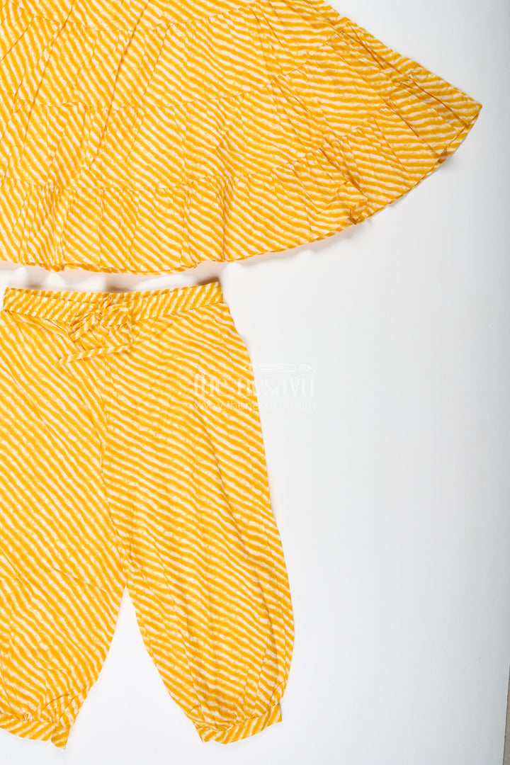 The Nesavu Girls Casual Set Girls Yellow Cotton Casual Suit Set for Festive Summer Days Nesavu Nesavu Yellow Cotton Casual Set Girls Tiered Top Ethnic Jogger Pants