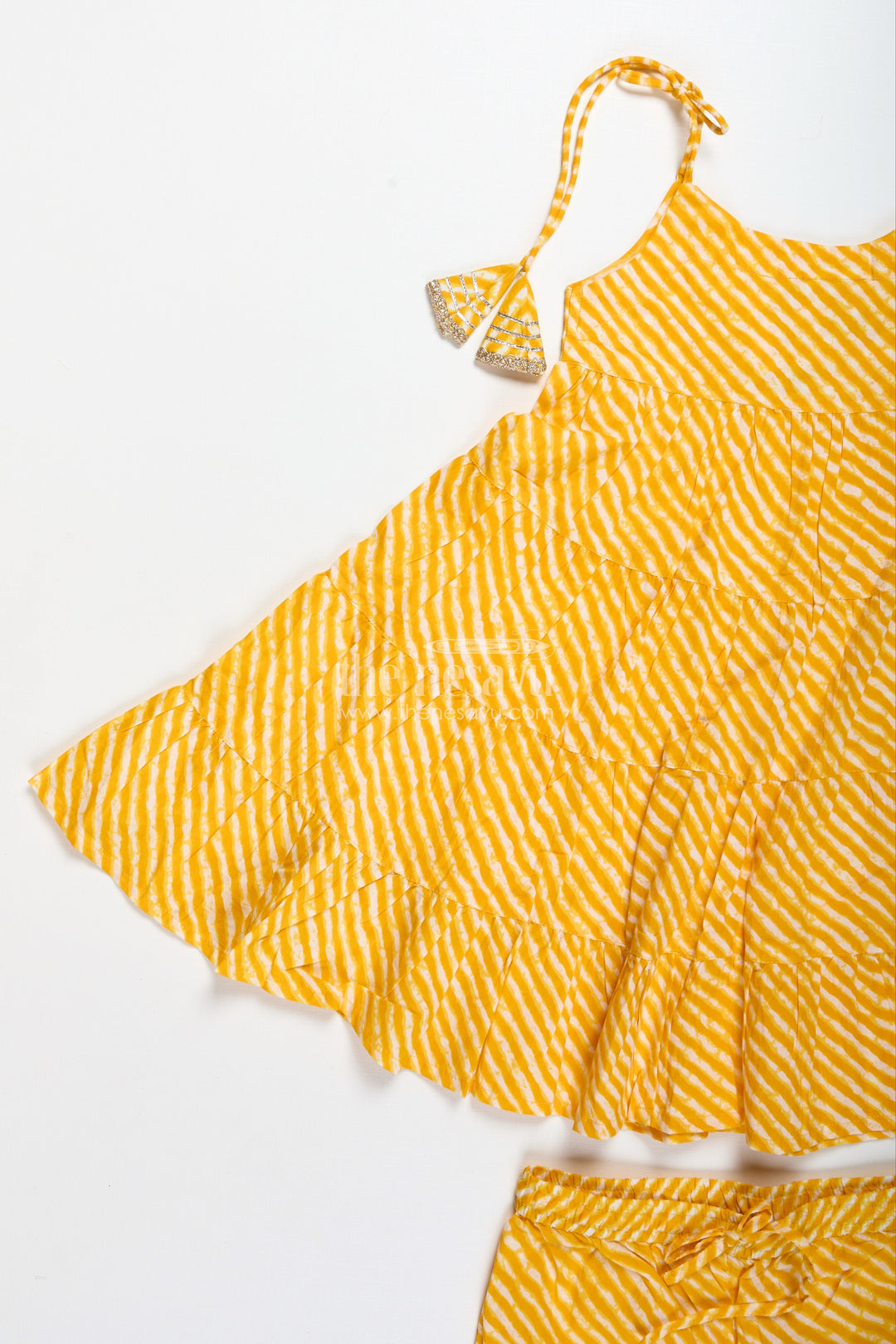 The Nesavu Girls Casual Set Girls Yellow Cotton Casual Suit Set for Festive Summer Days Nesavu Nesavu Yellow Cotton Casual Set Girls Tiered Top Ethnic Jogger Pants