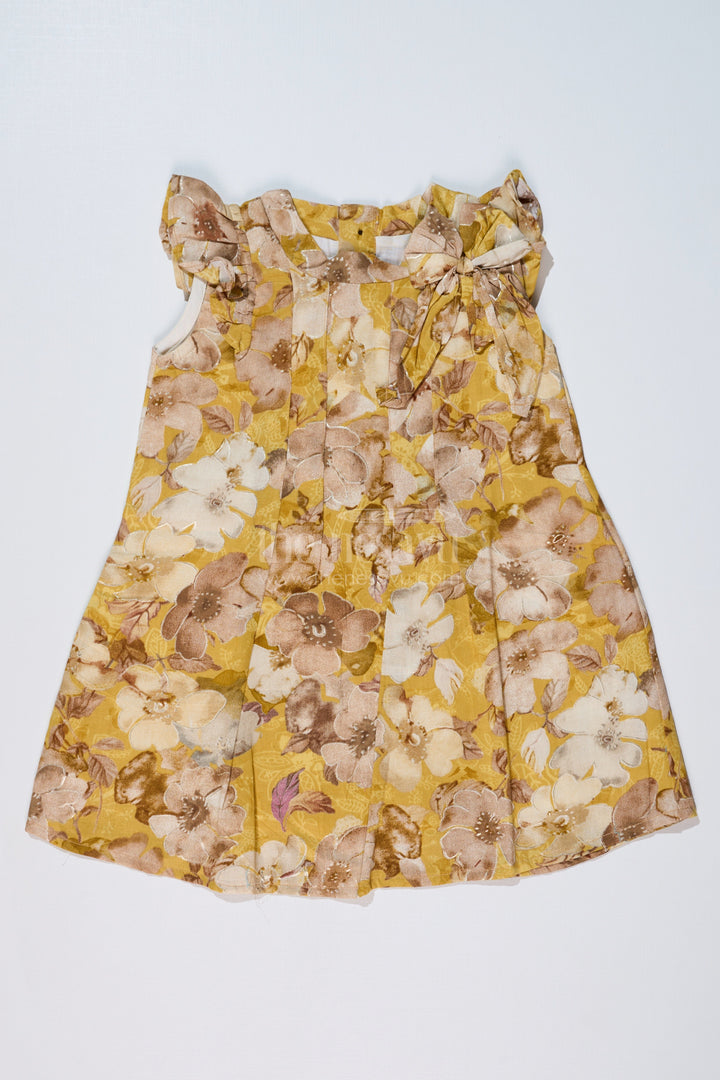 The Nesavu Girls Cotton Frock Girls Yellow Cotton Frock with Floral Prints and Elegant Pleats for Comfortable Everyday Wear Nesavu 16 (1Y) / Yellow GFC1611A-16 Nesavu Girls Yellow Cotton Frock Floral Print Pleats a Stylish Casual Look