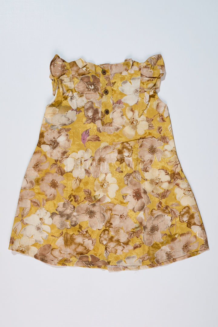 The Nesavu Girls Cotton Frock Girls Yellow Cotton Frock with Floral Prints and Elegant Pleats for Comfortable Everyday Wear Nesavu Girls Yellow Cotton Frock Floral Print Pleats a Stylish Casual Look | The Nesavu