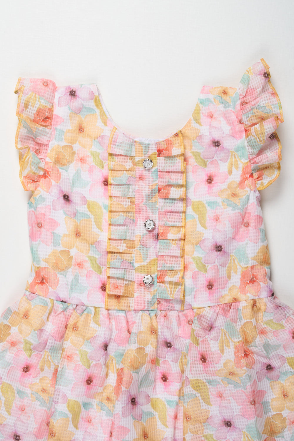 The Nesavu Girls Cotton Frock Girls Yellow Floral Cotton Frock with Ruffled Sleeves and Pleats Featuring Design Of Frock Dress Nesavu Nesavu Girls Yellow Floral Printed Cotton Blend Frock Pleats Ruffled Sleeves design frock dress