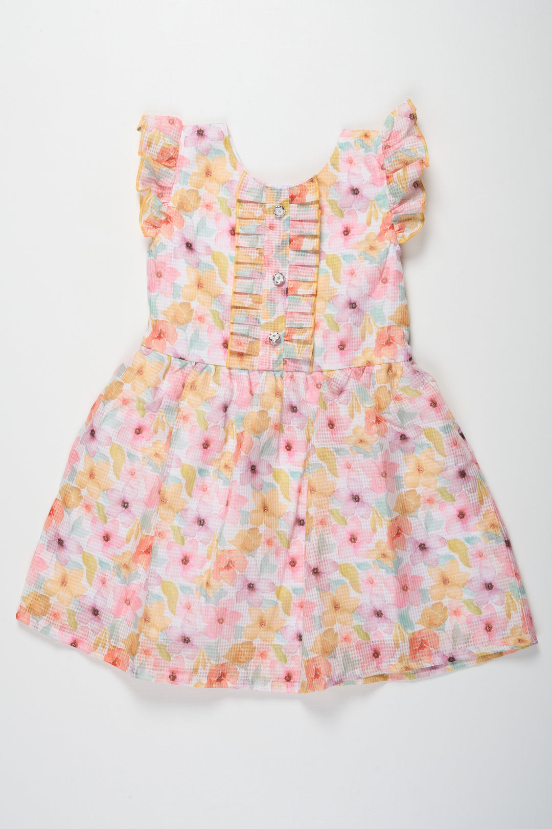The Nesavu Girls Cotton Frock Girls Yellow Floral Cotton Frock with Ruffled Sleeves and Pleats Featuring Design Of Frock Dress Nesavu Nesavu Girls Yellow Floral Printed Cotton Blend Frock Pleats Ruffled Sleeves design frock dress