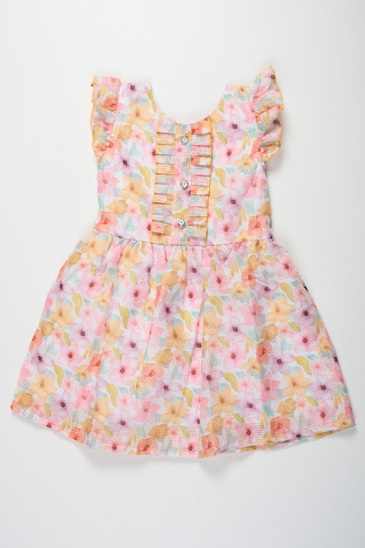 The Nesavu Girls Cotton Frock Girls Yellow Floral Cotton Frock with Ruffled Sleeves and Pleats Featuring Design Of Frock Dress Nesavu Nesavu Girls Yellow Floral Printed Cotton Blend Frock Pleats Ruffled Sleeves design frock dress