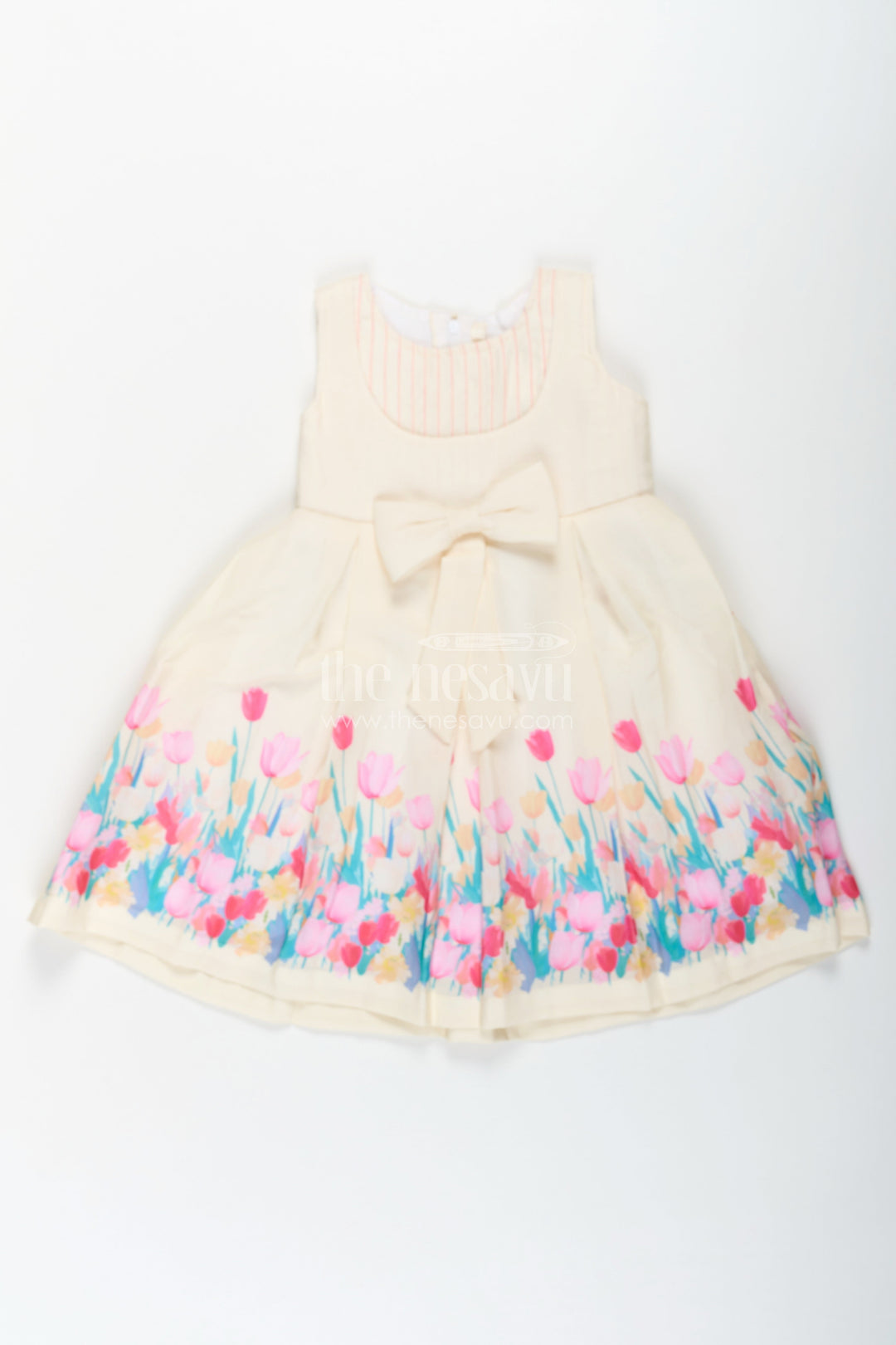 The Nesavu Girls Cotton Frock Girls Yellow Floral Frock in Cotton Printed Fabric with Pleated Bodice and Waist Bow Nesavu 20 (3Y) / Yellow GFC1657B-20 Girls Yellow Floral Frock Cotton Printed Fabric Pleated Bodice Waist Bow | The Nesavu