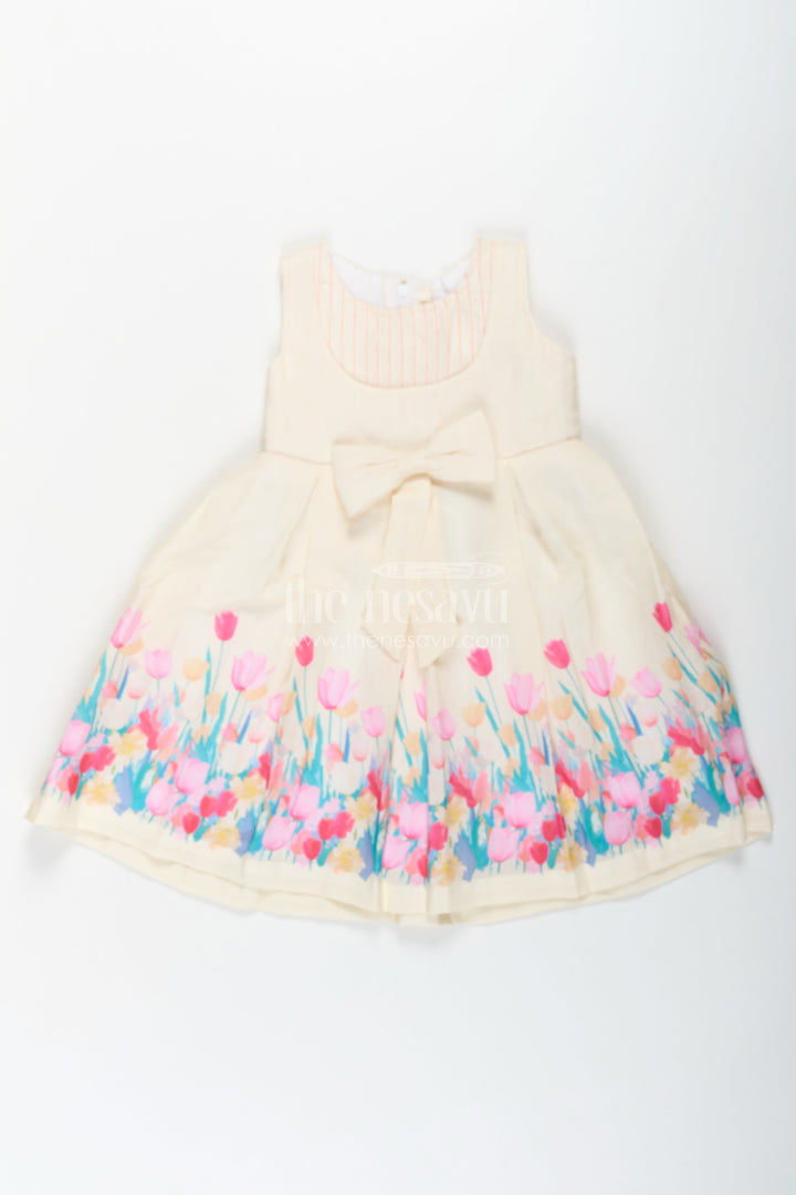 The Nesavu Girls Cotton Frock Girls Yellow Floral Frock in Cotton Printed Fabric with Pleated Bodice and Waist Bow Nesavu 20 (3Y) / Yellow GFC1657B-20 Girls Yellow Floral Frock Cotton Printed Fabric Pleated Bodice Waist Bow | The Nesavu