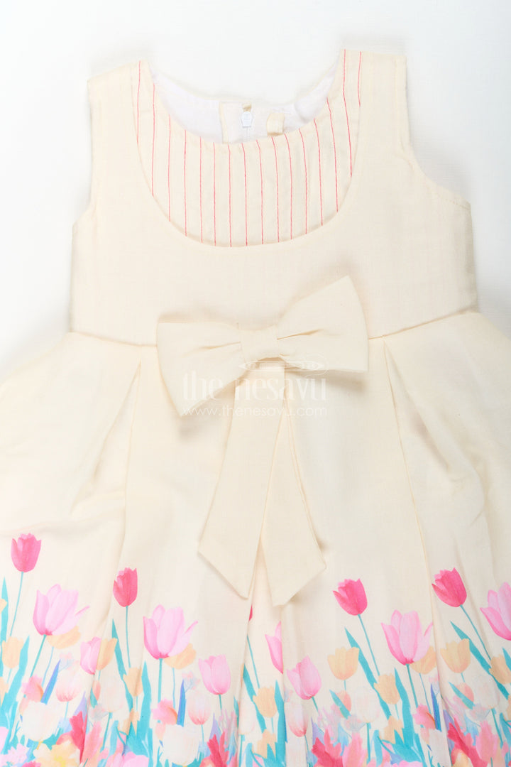 The Nesavu Girls Cotton Frock Girls Yellow Floral Frock in Cotton Printed Fabric with Pleated Bodice and Waist Bow Nesavu Girls Yellow Floral Frock Cotton Printed Fabric Pleated Bodice Waist Bow | The Nesavu