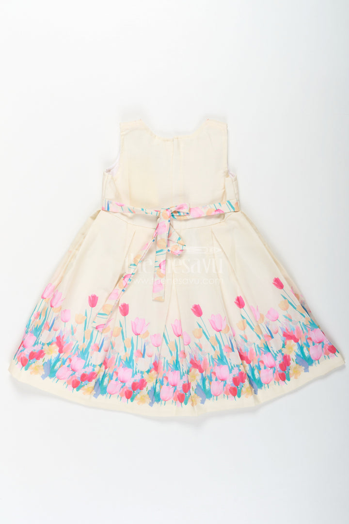 The Nesavu Girls Cotton Frock Girls Yellow Floral Frock in Cotton Printed Fabric with Pleated Bodice and Waist Bow Nesavu Nesavu Girls Yellow Floral Frock Cotton Printed Fabric Pleated Bodice Waist Bow