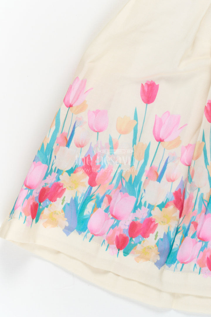 The Nesavu Girls Cotton Frock Girls Yellow Floral Frock in Cotton Printed Fabric with Pleated Bodice and Waist Bow Nesavu Nesavu Girls Yellow Floral Frock Cotton Printed Fabric Pleated Bodice Waist Bow