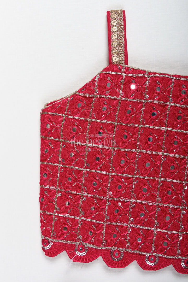 The Nesavu Girls Lehenga Choli Girls Yellow Floral Lehenga Choli with Embroidered Blouse and Dupatta Nesavu Nesavu Girls Yellow Floral Lehenga Choli Maroon Embroidered Blouse Mirror Work