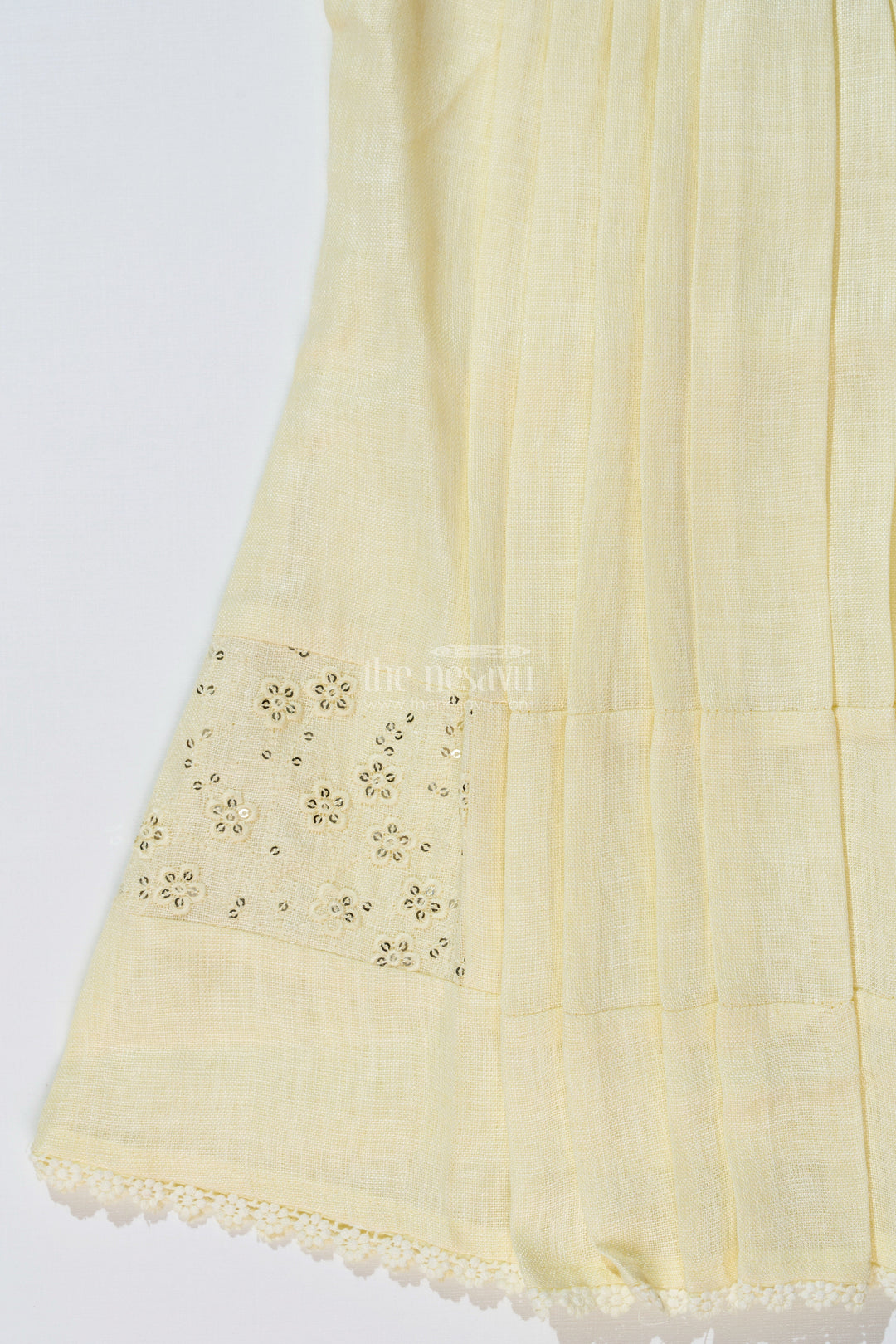 The Nesavu Girls Cotton Frock Girls Yellow Frock with Floral Embroidery and Pleats for Stylish Everyday Wear Nesavu Girls Yellow Cotton Frock Embroidery Pleated Skirt Everyday Party Wear | The Nesavu