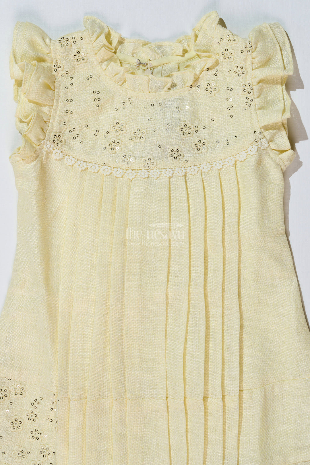 The Nesavu Girls Cotton Frock Girls Yellow Frock with Floral Embroidery and Pleats for Stylish Everyday Wear Nesavu Girls Yellow Cotton Frock Embroidery Pleated Skirt Everyday Party Wear | The Nesavu